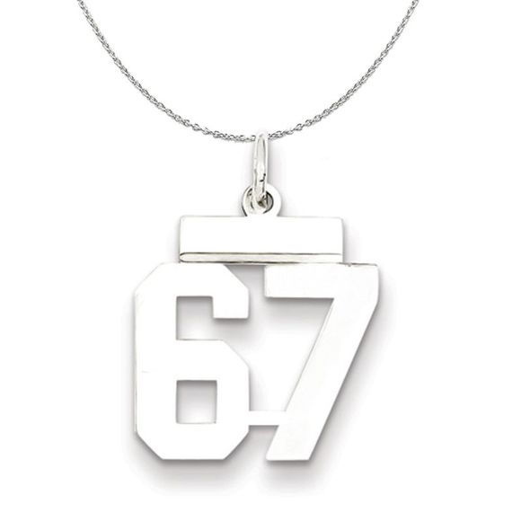 Silver, Athletic Collection Medium Polished Number 67 Necklace - 18 In - Picture 1 of 7